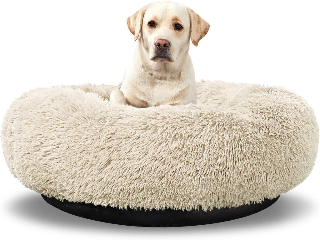 Washable Round Dog Bed – Calming Donut Design 