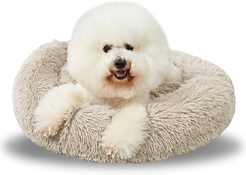 Washable Round Dog Bed – Calming Donut Design 