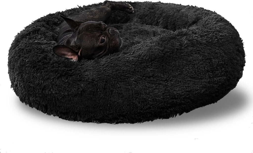 Washable Round Dog Bed – Calming Donut Design 