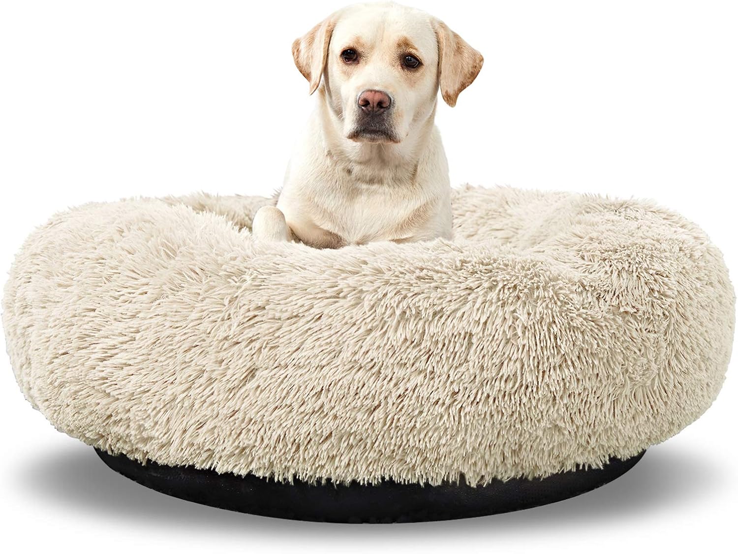 Washable Round Dog Bed – Calming Donut Design 
