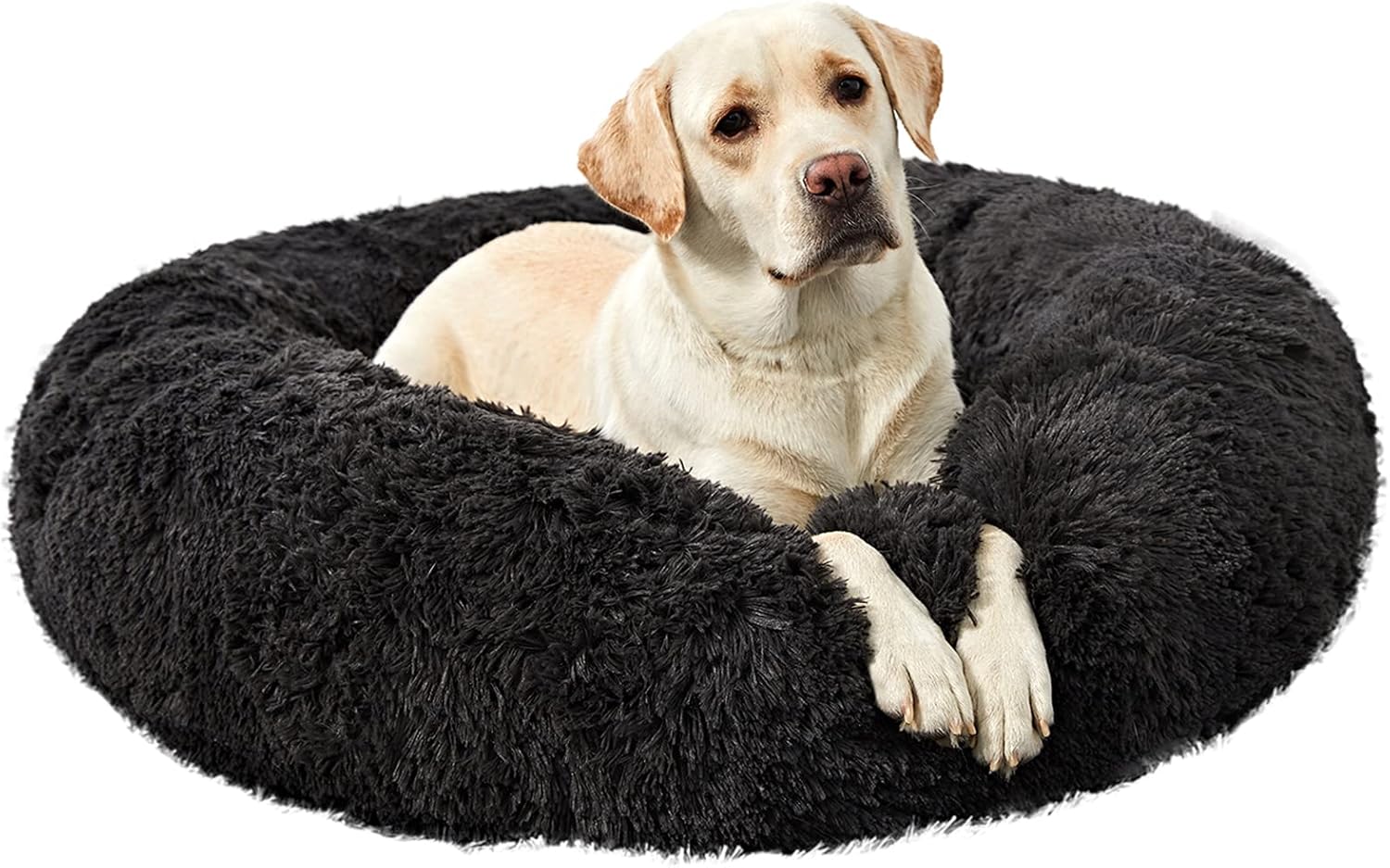 Washable Round Dog Bed – Calming Donut Design 