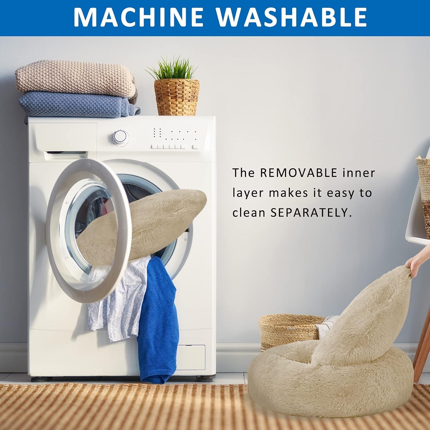 Washable Round Dog Bed – Calming Donut Design 