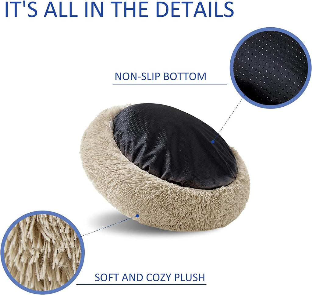 Washable Round Dog Bed – Calming Donut Design 