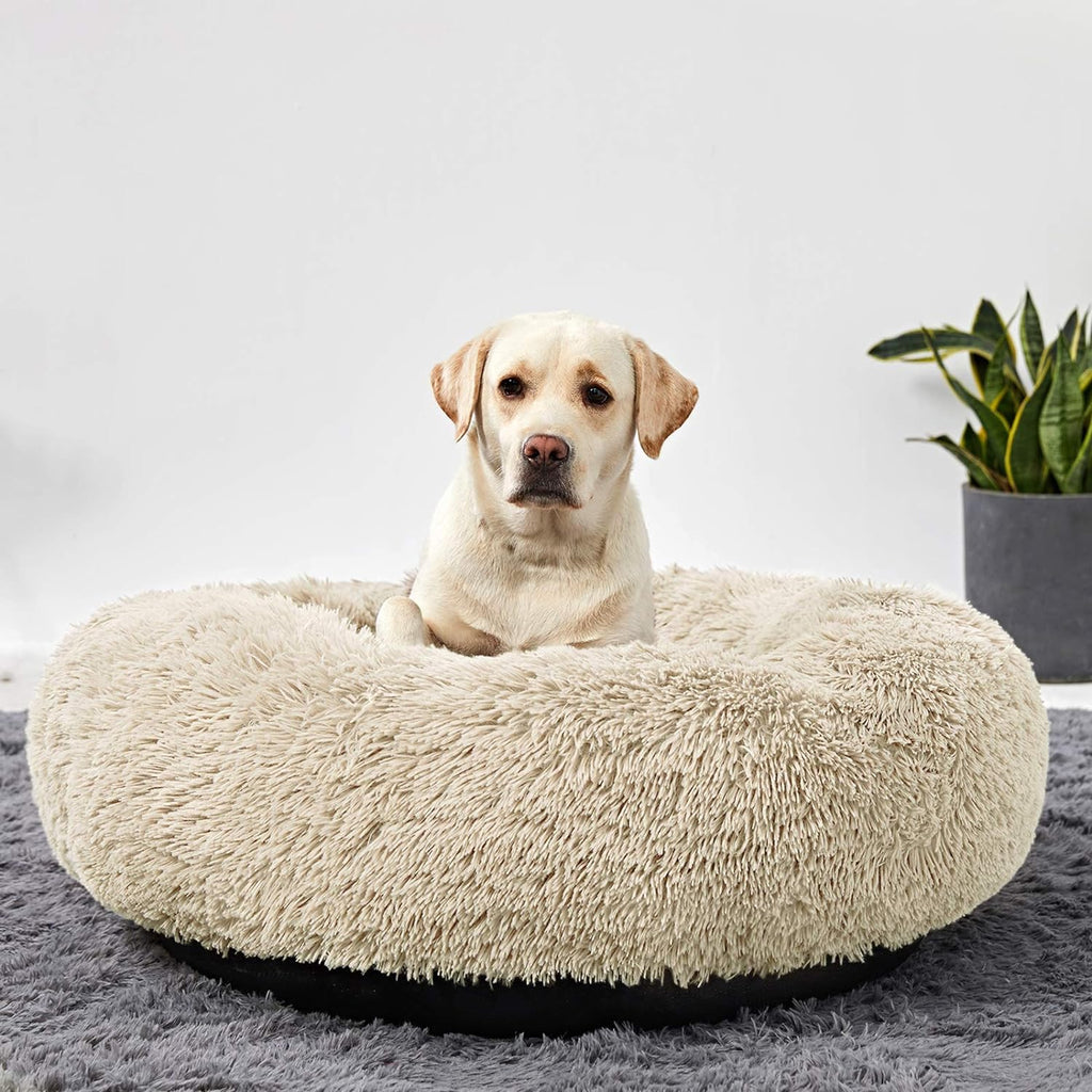 Washable Round Dog Bed – Calming Donut Design 