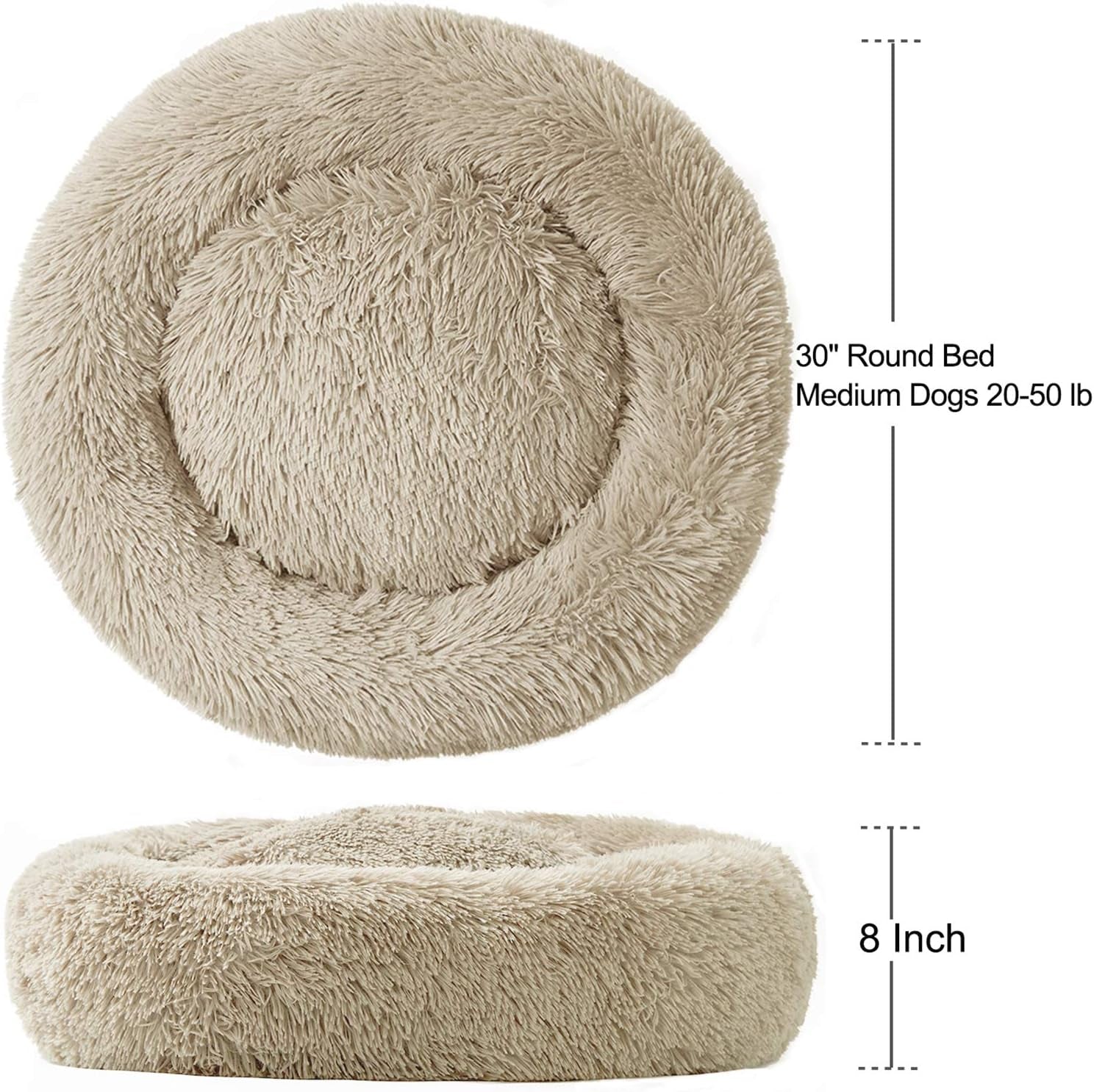Washable Round Dog Bed – Calming Donut Design 